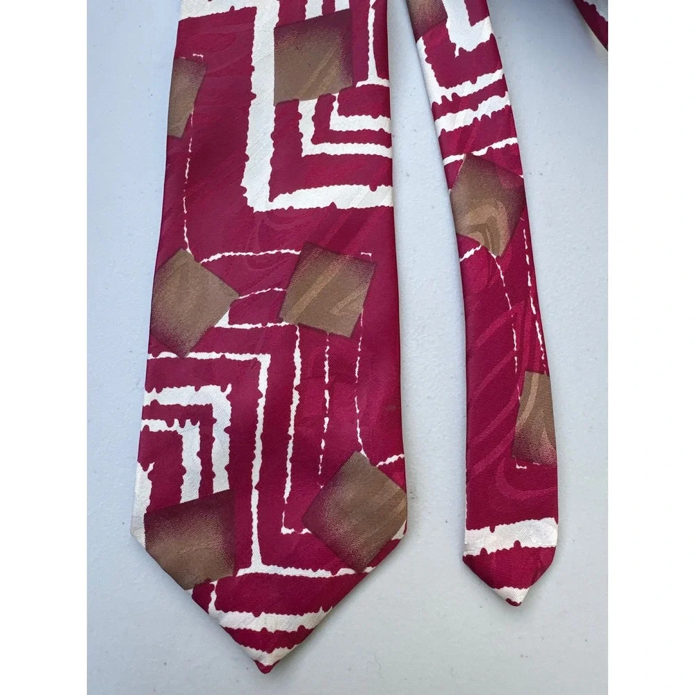 Pagliano Milan New York Mens Magenta Geometric Abstract Square Polyester Tie